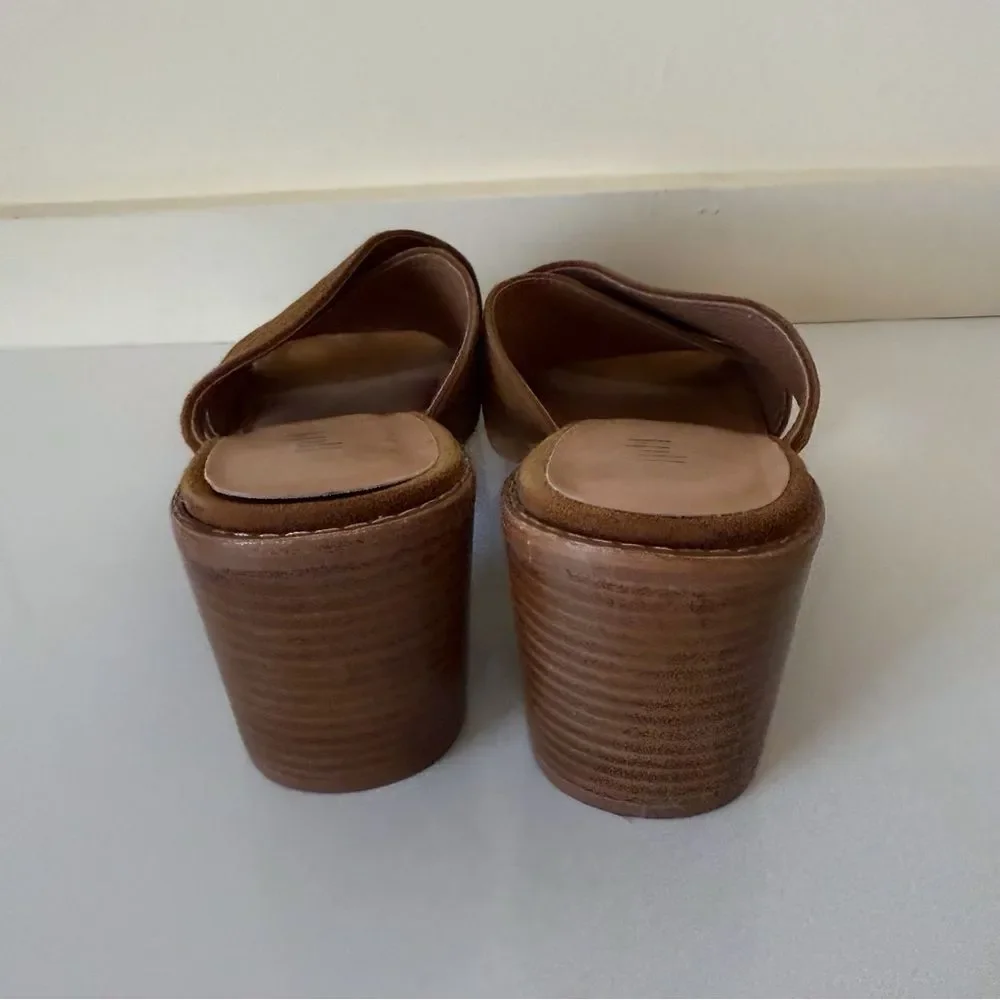 J.JILL Slide Block Heel Womens Sandals Sz 9.5 brown Wide X Strap Minimalist